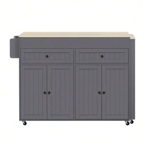 Kitchen Island On Wheels, Extendable Dining Area Kitchen Island With Worktop And Drawers, Mobile Freestanding Kitchen Island, Ideal For Kitchen And Dining Room - 灰色 - 查看 1