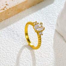 VKHK 1 chiếc nhẫn bằng thép không gỉ mạ vàng 18K đính đá Zirconia, thích hợp cho nữ đeo hàng ngày và trong các dịp cưới, làm quà tặng. - Nhiều màu - Xem 11