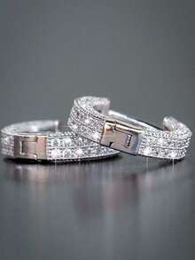 1 Pair Fully Rhinestone Hiphop Hoop Earrings, Fashionable Unique Design Minimalist Luxury Earrings For Men, Versatile Elegant Earrings - X009-A (one pair) - View 2