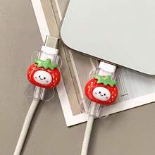 2个可爱草莓笑脸3D保护套，20W通用Type-C安卓充电线礼品 - 彩色 - 查看 2