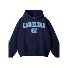 [Cotton Blend Hoodie] Vintage North Carolina Hooded Sweatshirt, Cozy Fall & Winter Style Long Sleeve Top, Retro Sportwear, Casual Shirt-Unisex Women & Men's Daily WearUnisex Casual-Shirts - 藏蓝色 - 查看 11