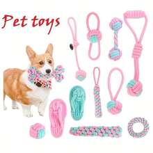 7pcs/5pcs/1pc Pink Series Pet Toy Set - Made Of Durable Silicone And Rope, Suitable For Dog/Cat Dental Care And Entertainment - Multicolor - View 2