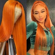 32 Inch Straight Lace Front Wigs Upgrade Human #350 Ginger Wig 13x4 HD Transparent Lace Front Wigs For Women Natural Hairline Brazilian Virgin Hair Lace Frontal Wig 200% Density Pre Plucked With Baby Hair Hairline - S350 - View 3