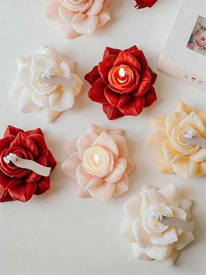 1 Stück Rosenförmige Wachskerze, handgemachte Sojakerze Heimdekoration, geeignet als Muttertagsgeschenk, für Partys, Tischdekoration, Feiertags-Geschenk, Abendessen, Bankett/Party, Entspannung/Meditation, Stimmungsbeleuchtung, Frauengeschenk