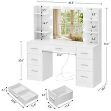 Large Vanity Desk With LED Lighted Mirror & Power Outlet,Makeup Vanity Table With 7 Drawers,4 Shelves And 5 Hooks,Vanity Table, Vanity Desk Set For Bedroom,Bathroom,White - White 7 Drawers - View 7