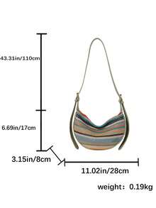 2026 New Bohemian Striped Straw Bag, Women's Casual Crescent Shoulder Bag, Lightweight Woven Saddle Bag For Travel - Multicolor - View 9