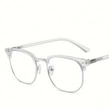 Retro Half-Gold Frame Fashion Glasses Men, Suitable Mobile Phones And Computers.Classic And Simple Design, Combining Eye And Decoration, Suitable Both Men And Women - 亮黑色(金色) - 查看 9