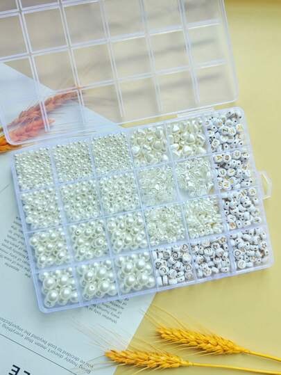 24孔亚克力珍珠珠饰品制作套装，适用于DIY手链、波西米亚风格、镂空细节、奇幻主题、串珠元素 - 创意珠宝工艺套装，无需电源