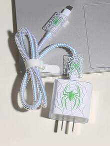 5个绿色蜘蛛图案TPU充电器保护套，适用于苹果18/20W充电器 - 彩色 - 查看 4