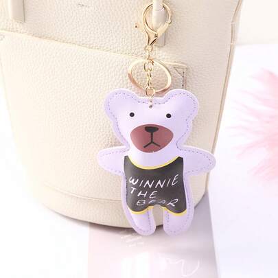 卡通可爱皮革小熊汽车钥匙扣吊坠 皮革填充棉花小熊玩偶包包挂饰