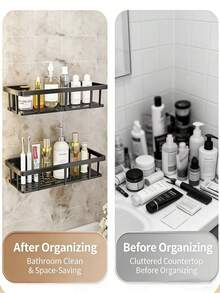 2pcs Black Bathroom Shelf With Hooks, Premium Shower Caddy, Shampoo Storage Rack, Bathtub Shelf, Rust-Proof, Easy Installation, Sturdy And Durable Modern Design - Multicolor - View 6