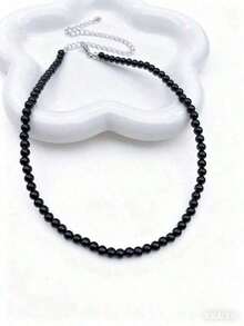 1pc Vintage French Style White & Pink Faux Pearl Necklace, Simple Choker For Women Daily Wear - White - View 9
