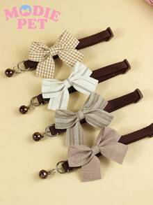 1/4 piezas Collar ajustable con hebilla de correa y campana con lazo de moda, adecuado para decorar gatos y perros - Multicolor - Ver 3