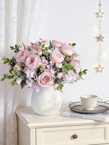 1pc/3pcs Purple Artificial Hydrangea, Peony, Rose Flower Bouquet For Home, Wedding, Bridal Decoration - Purple - View 2