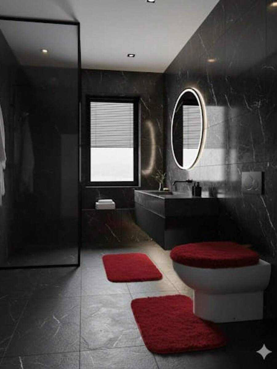 3-Piece Fluffy Fluffy Furry Bathroom Set - Burgundy - View 1