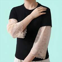 1 Pair Lace Floral Print Sun Protection Arm Sleeves, Nylon Breathable Elegant Arm Warmers, Ladylike Style Sun Block Arm Sleeves - Lace - View 4