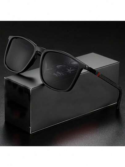 1副复古方形镜框时尚眼镜，纯色设计，休闲百搭，适合男士街头穿搭。是日常出行、户外骑行、徒步、海滩驾车等各种拍摄场景的理想之选，四季皆宜。（注：图片中的眼镜盒不包含在内。）