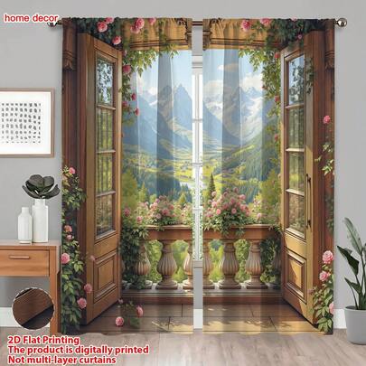 两片式现代半遮光窗帘 - 隔热、过滤光线，保护隐私，适用于卧室、客厅、办公室 - 涤纶面料，磨毛处理，杆袋式设计，不褪色，时尚美观