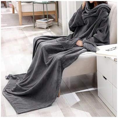 带袖成人男女通用毯子，浴袍毯，柔软保暖，可穿戴，羊毛披肩