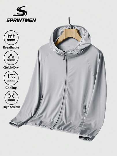 男士轻便透气夏季连帽夹克，简约优雅男士上衣，带拉链口袋，方便户外活动，可机洗，适合日常户外穿着、徒步、跑步、健身，男士防风外套，男士礼物