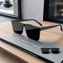 Simple TR Frame Fashion Glasses, Suitable For Both Men And Women, With Metal Hinges, Versatile For Casual Wear, Ideal For Beach Trips, Parties, Festivals, And Outdoor Sports, A Perfect Gift Choice - 黑色 - 查看 1