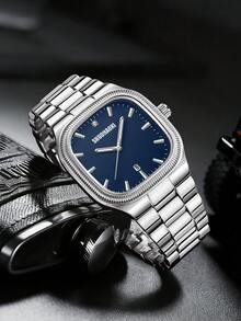 1 chiếc đồng hồ nam vuông thời trang, kiểu dáng casual, chạy bằng pin thạch anh, đa năng, thích hợp làm quà tặng. - Một cỡ - Xem 6