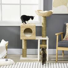 100.5cm Tall Cat Tree With Cave, Bed And Stairs, Sisal Scratching Posts And Cushions For Small Cats, Natural - Wood Color - View 1