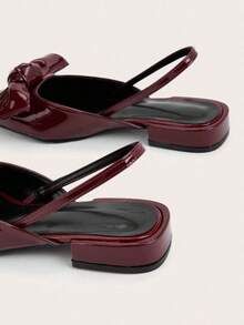 Women's High Heels, Women's Flats, Burgundy Shoes, Faux Leather Upper With Bow Embellishment, Non-Slip Rubber Sole, Comfortable And Durable, Versatile Style, Suitable For Dates, Dances, Parties, And Outings. Local Warehouse Available. - Màu Đỏ Sâu - Xem 2