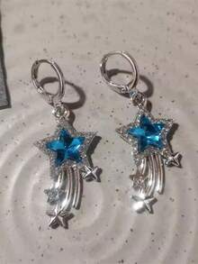 Y2K Cute Harajuku Pink Jellyfish Cloud Exquisite Blue Crystal Star Moon Pendant Earrings For Girl Aesthetic Y2K Vintage Jewelry - Multicolor - View 11