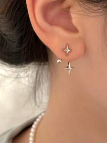 一对百搭四角星耳环，精致独特设计，轻盈奢华时尚，女士耳环 - 彩色 - 查看 1