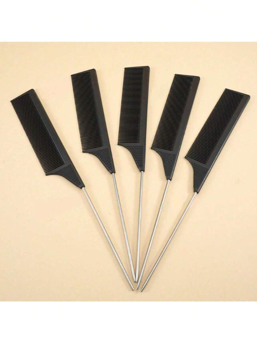 1/3/10支装钢制尖尾梳、碳纤维耐热梳、不锈钢尖尾梳 - 黑色 - 查看 1