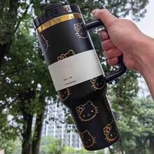 SANRIO 40 Oz  Outdoor Sports Water Cup Water Bottle Stainless Steel Vacuum   Insulated  Cup With Lid And Straw Suitable For Water, Iced Tea Or Coffee Stanleyss - vàng đen - Xem 2