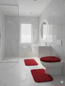 3-Piece Fluffy Fluffy Furry Bathroom Set - Burgundy - View 2