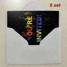 12pcs Neon Party Invitation Cards, Unisex Birthday Party Invitations, Double-Sided Design (6 Cards + 6 Envelopes) - Multicolor - View 10