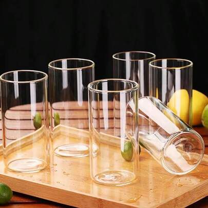 6pcs/1pc 250ml Minimalist Straight Glass Jar, High Borosilicate Glass, Heat-Resistant, Transparent, Can Be Used As Drinking Glass, Juice Glass, Beer Glass, Cocktail Glass, Suitable For Home Bar And Restaurant, Holiday Drinks, Party Supplies, Desktop Decor, Practical Item, Easy To Clean, High Quality, Elegant Style, Toasting Moment, Suitable For Valentine's Day