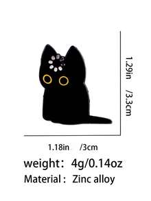 猫咪珐琅胸针，翻领别针徽章，背包装饰，女士时尚珠宝配饰 - 黑色 - 查看 3