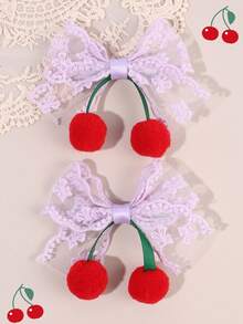 2 Stücke Kirsche Haarball Spitze Haarschleife Clips für Mädchen, lila Bogen Haarclips, Alligatorclips, exquisite süße Kirsche Schleife Barrettes, Geschenke für Mädchen, Haarzubehör für den Alltag - Mauve - Übersicht 7