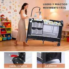 Cuna para Bebe Portátil Tipo Corral Cuna con Colecho Cama y Cambiador Viajera Plegable con Bolsa 2 Ruedas Laterales Organizador y Área Inferior Cerrada para Juego y Descanso - Negro1 - Ver 3