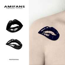 AMIFANS 持久半永久黑色唇部纹身贴纸，可持续1-2周，持久耐用，果汁纹身，逼真纹身，浪漫纹身，仿真纹身，防水，逼真纹身效果，独特纹身设计，水果纹身，植物纹身 - 黑色 - 查看 9