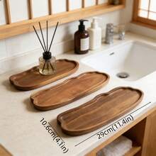 1 pieza Bandeja de madera, Bandeja de almacenamiento de tocador de baño estilo granja, Bandeja organizadora de madera impermeable, Adecuada para dispensador de jabón, fragancia, velas aromáticas, encimera de baño y decoración de cocina - color madera C - Ver 5