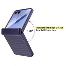 VIETAO 格纹百叶窗隐藏式支架，带钢化玻璃屏幕保护膜的手机壳，兼容三星 Galaxy Z Flip 7 6 Flip6 手机壳 - 深紫色 - 查看 6