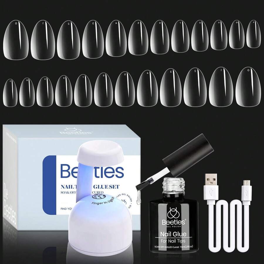 Beetles Gel Nail Kit Short Almond Gift Spree Easy DIY Extension Set Gift For Women - Almond Extra Short 500pcs (Clear Kit) - 查看 1