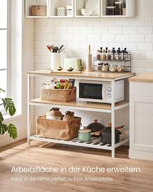 VASAGLE Küchenregal mit großer Arbeitsplatte, 3-stufiges Gewürzregal, Stahlrahmen, 60 x 120 x 90, industriell, leichte Montage, graueichenfarben-Mattschwarz KKI001B42 IDVM - Übersicht 7
