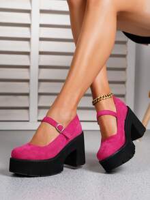 Women's Comfortable Non-Slip Casual Black Platform Wedge Shoes, Versatile For All Seasons - Hot Pink - View 8