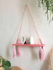 Bộ 1/2 kệ treo macrame màu hồng, kệ treo tường bằng dây tua rua đính hạt, giá trang trí phong cách Boho cho phòng ngủ/phòng khách, kệ đựng đồ treo tường phong cách Bohemian hiện đại, kệ treo tường đa chức năng màu hồng, kệ treo tua rua đính hạt trang nhã. - Nhiều màu - Xem 7