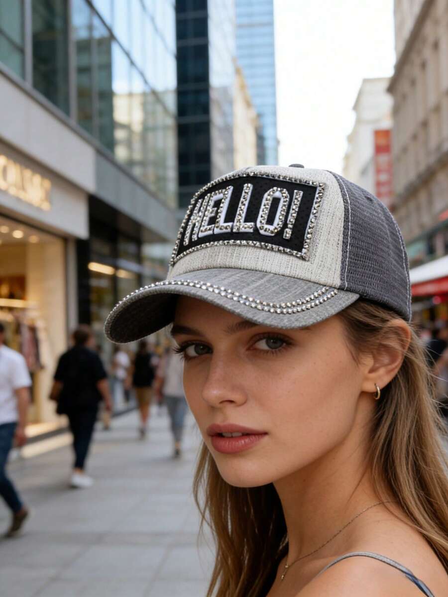 1pc Women's Adjustable Rhinestone Baseball Cap, Fashionable Versatile Peaked Hat For Couple - Baseball Cap - View 1