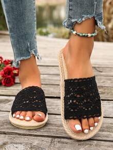 2026 Minimalist Open Toe Flat Slip-On Sandals, Suitable For All Seasons - Black - View 5