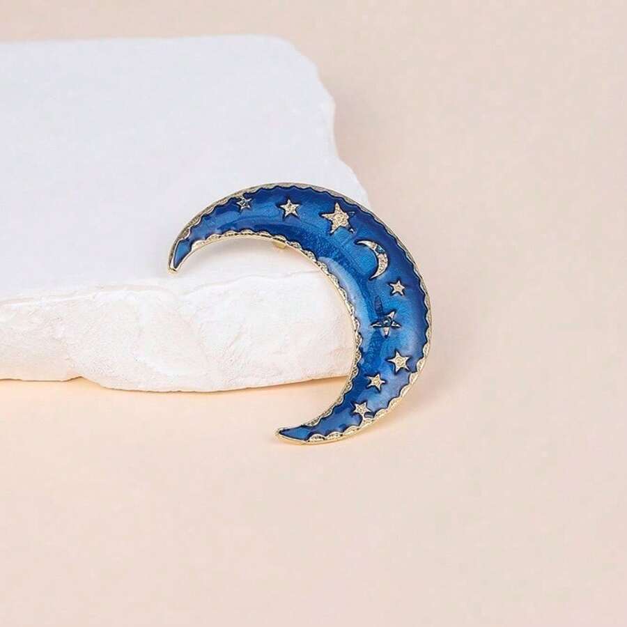 1pc New Creative Moon Brooch - A Stylish Lady's Pin Accessory With Anti-Glare Effect - 藍色 - 查看 1