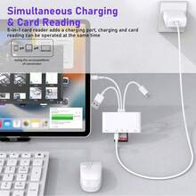 1 pieza Lector de tarjetas multifunción 5 en 1, plug and play compatible con iPhone/iPad, con puerto USB A y puerto de carga, compatible con iPhone/iPad/Android/PC/Tableta/Cámara/Disco duro/Unidad flash - Blanco - Ver 6