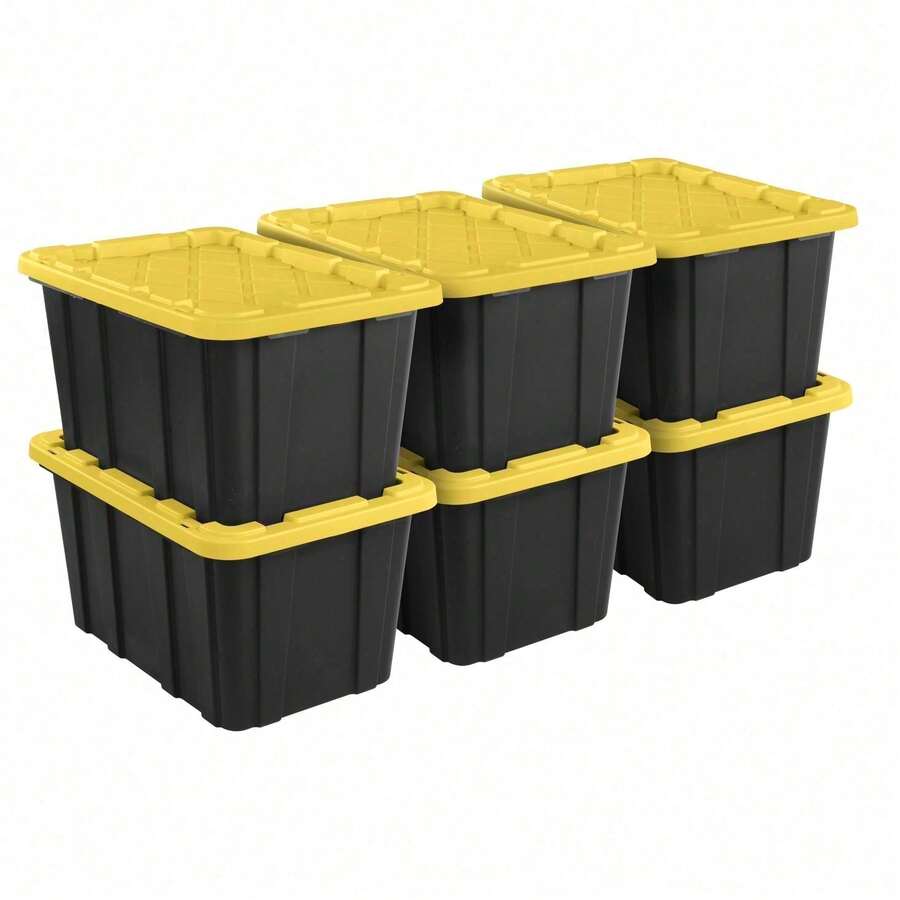 Large Storage Bin, 27 Gallon Durable Plastic Storage Tote With  Lid, Black And Yellow, 6 Pack - 黑/黃 - 查看 1